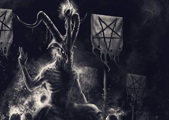 Der Baphomet, dargestellt als Mensch mit einem Ziegenkopf 